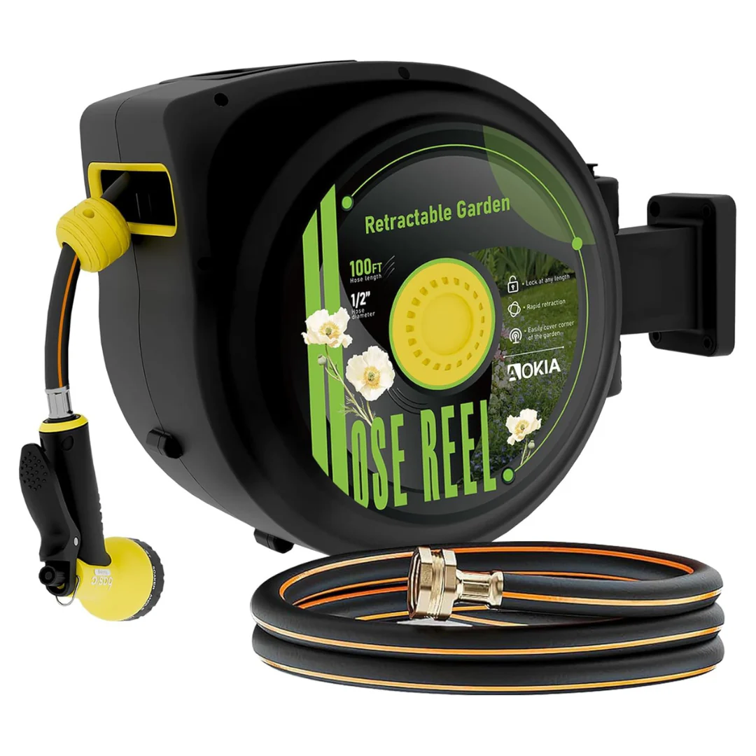 1/2'' x 100ft Wall-Mounted Heavy Retractable Garden Hose Reel