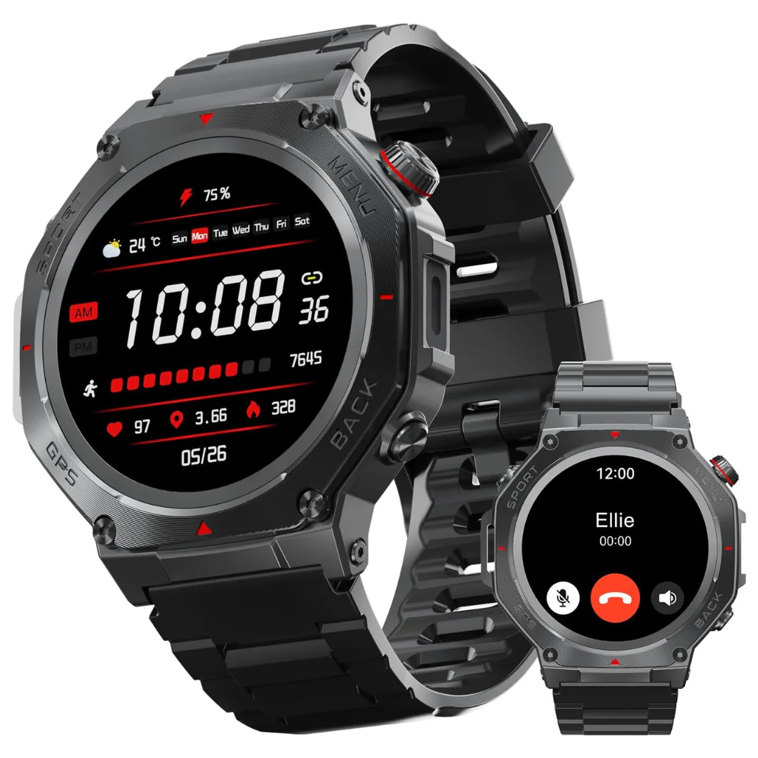 1.5" HD Touchscreen Rugged Fitness Tracker Military Smartwatch