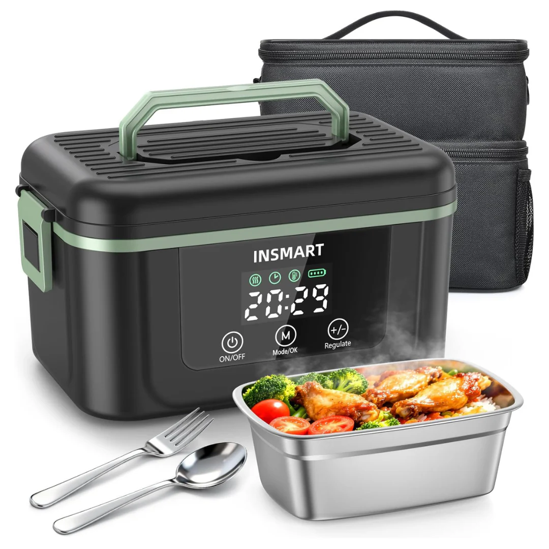 1.5L Large Cordless Stainless Steel Electric Lunch Box W/ Smart Timer