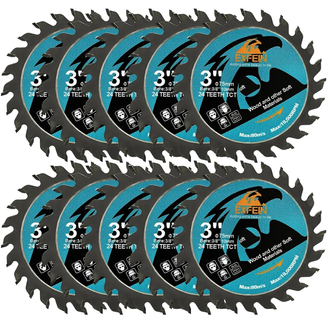 10-Piece Exfein 3" 24T TCT Circular Saw Blade Set W/ 10mm Arbor