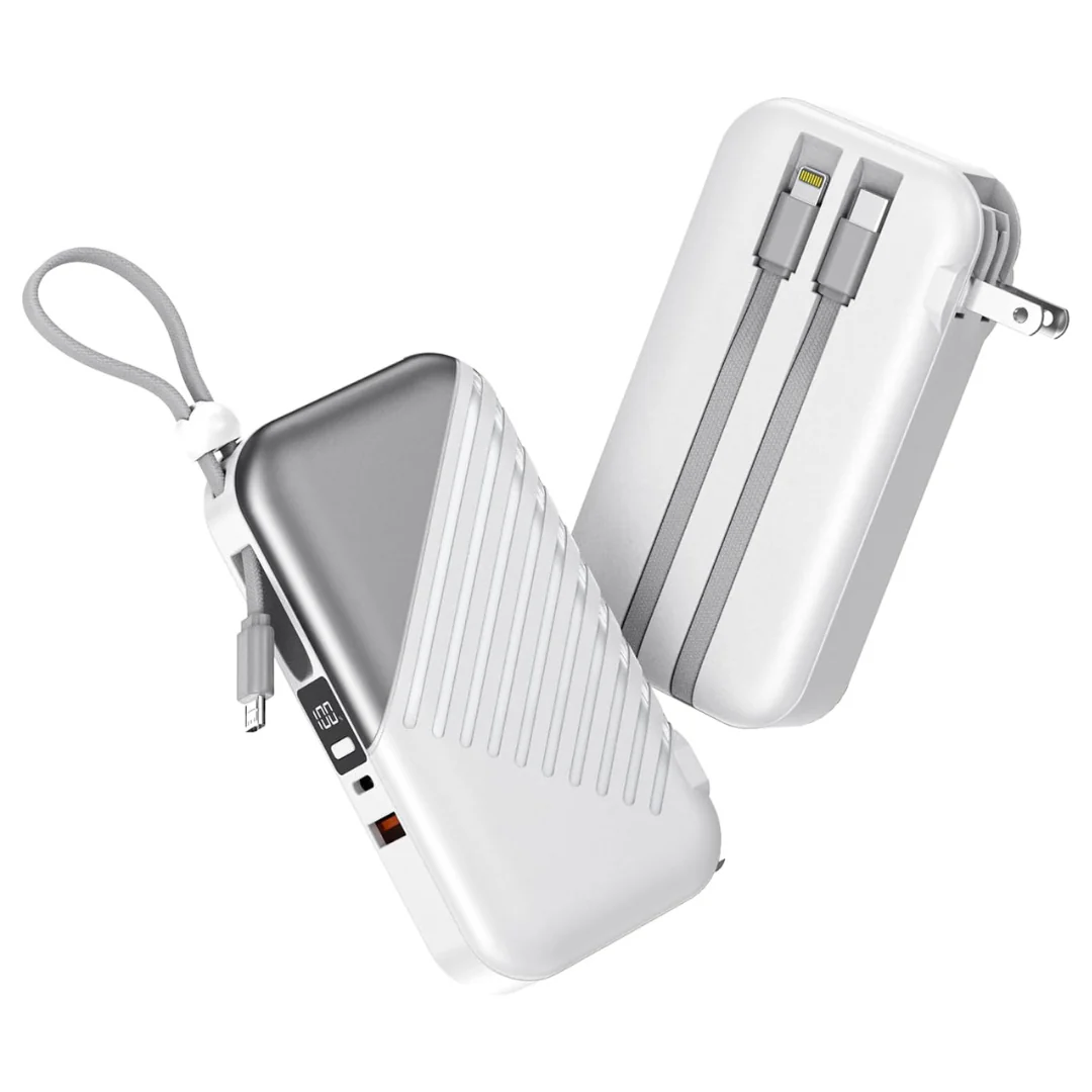 10000mAh Portable USB C 27W Power Bank With Built In Cable