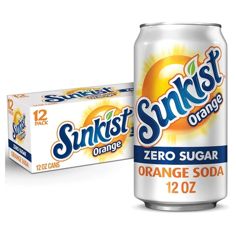 12 Cans Sunkist Zero Sugar Orange Soda