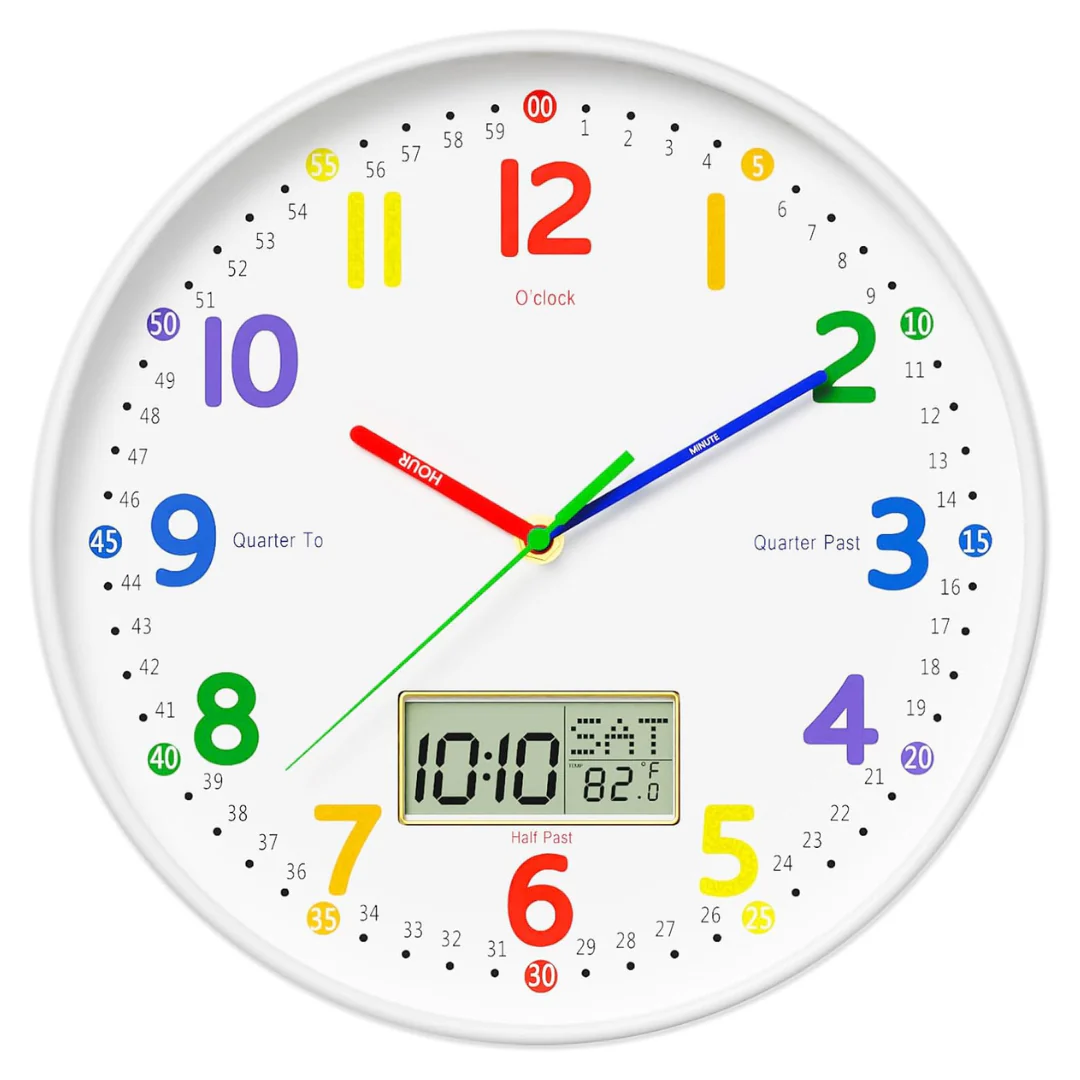 12" Lanktoo Silent Teaching Wall Clock With LCD Display