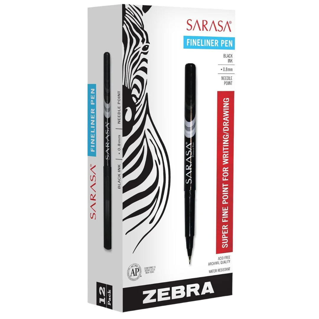 12-Pack 0.8mm Black Fineliner Pens