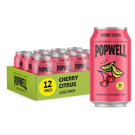 12-Pack Popwell Cherry Citrus Prebiotic Soda