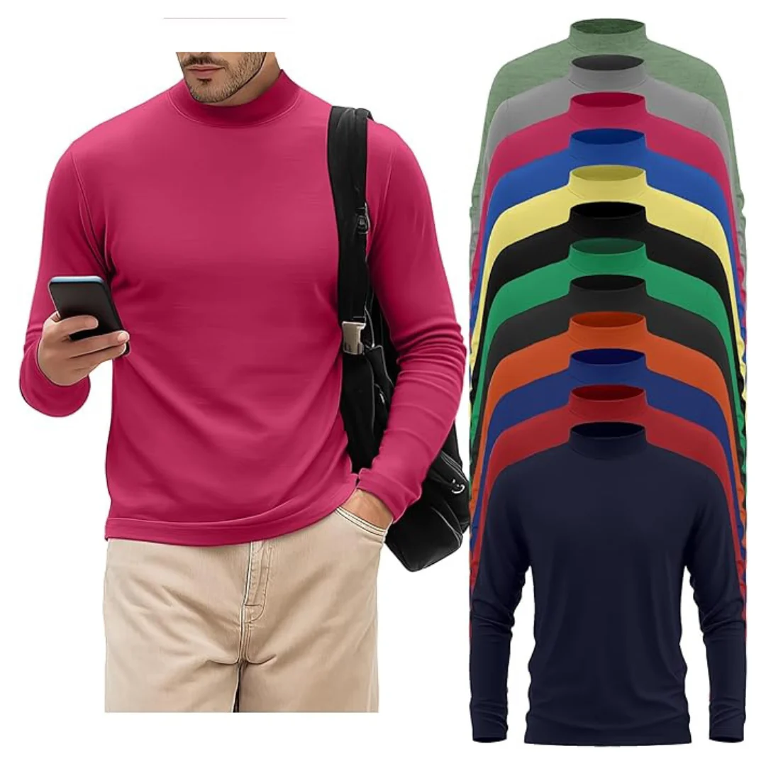 12-Pack Velvelhall Men Big And Tall Mock Neck Shirts