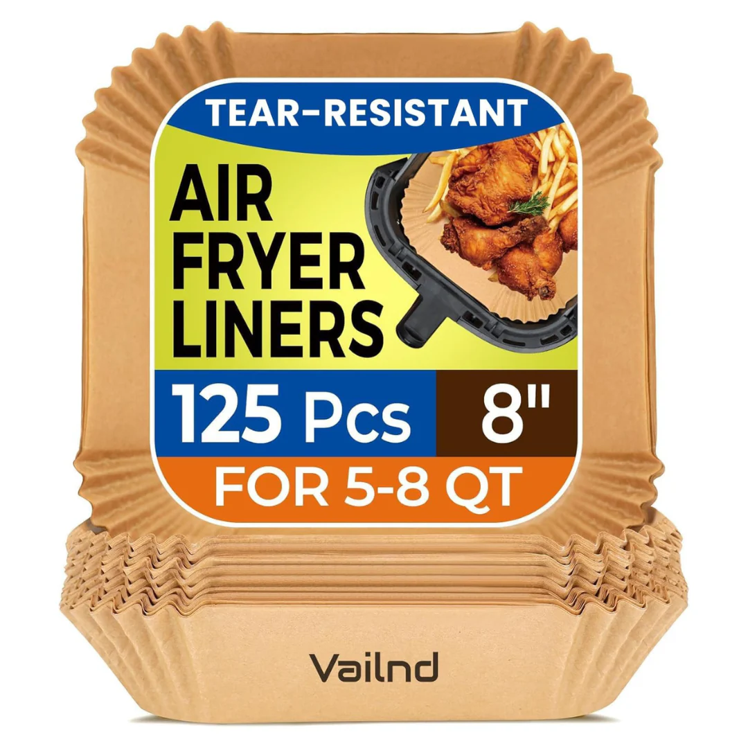 125-Piece 8" Square Disposable Non-Stick Air Fryer Liners For Microwave