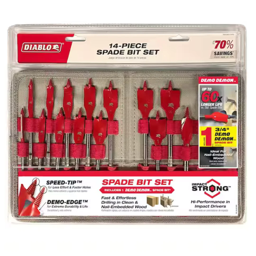 14-Piece Diablo High Speed Steel Spade Bit Set With Pouch