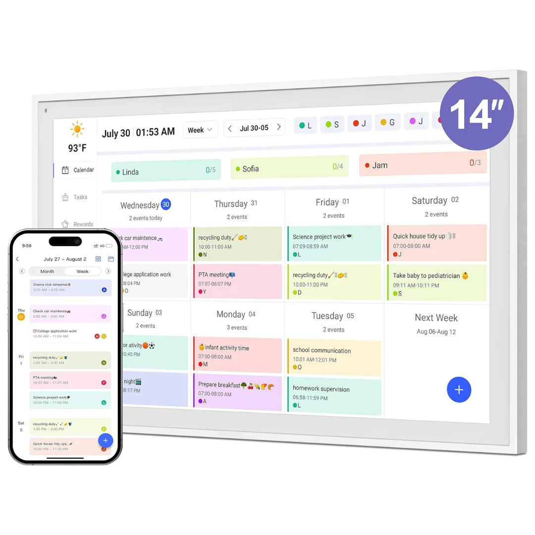 14" Wall Mount Smart WiFi Digital Calendar & Family Hub