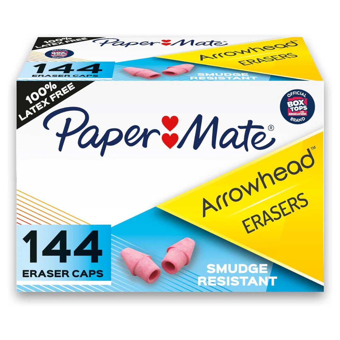 144-Count Paper Mate Arrowhead Pink Pearl Cap Erasers