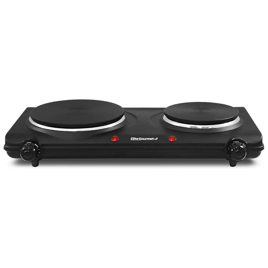 1500W Elite Gourmet EDB-302BF Double Cast Iron Burner