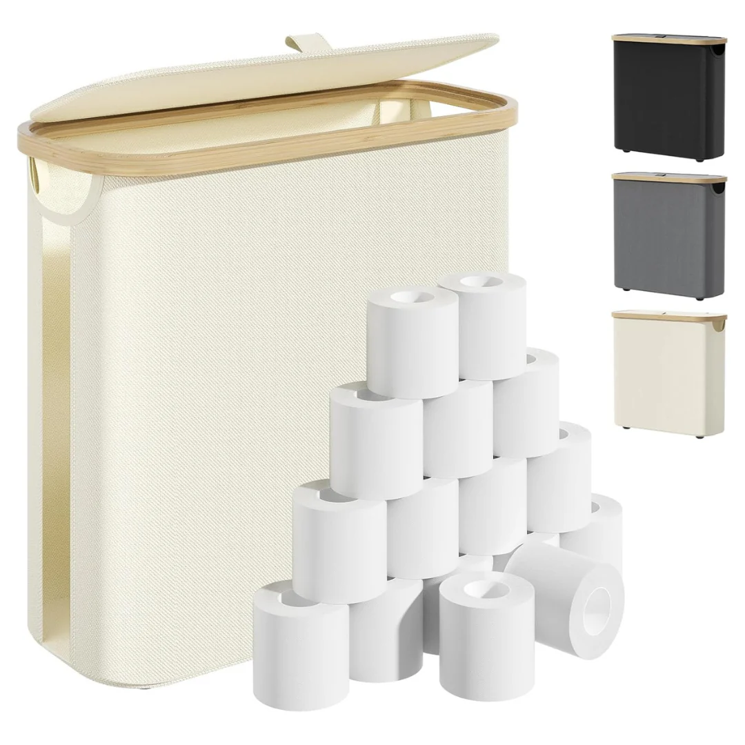 16 Roll Toilet Paper Storage Organizer With Lid And Handle (Beige)