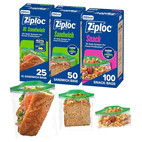 175 Ziploc Count Sandwich and Snack Bags with EasyGuide Texture