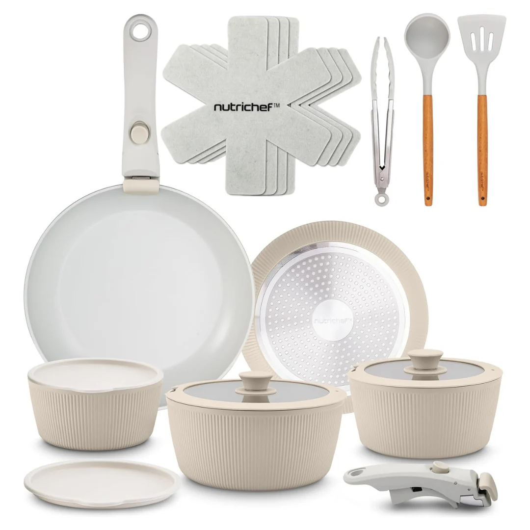 18-Piece NutriChef Ceramic Cookware Set With Detachable Handles
