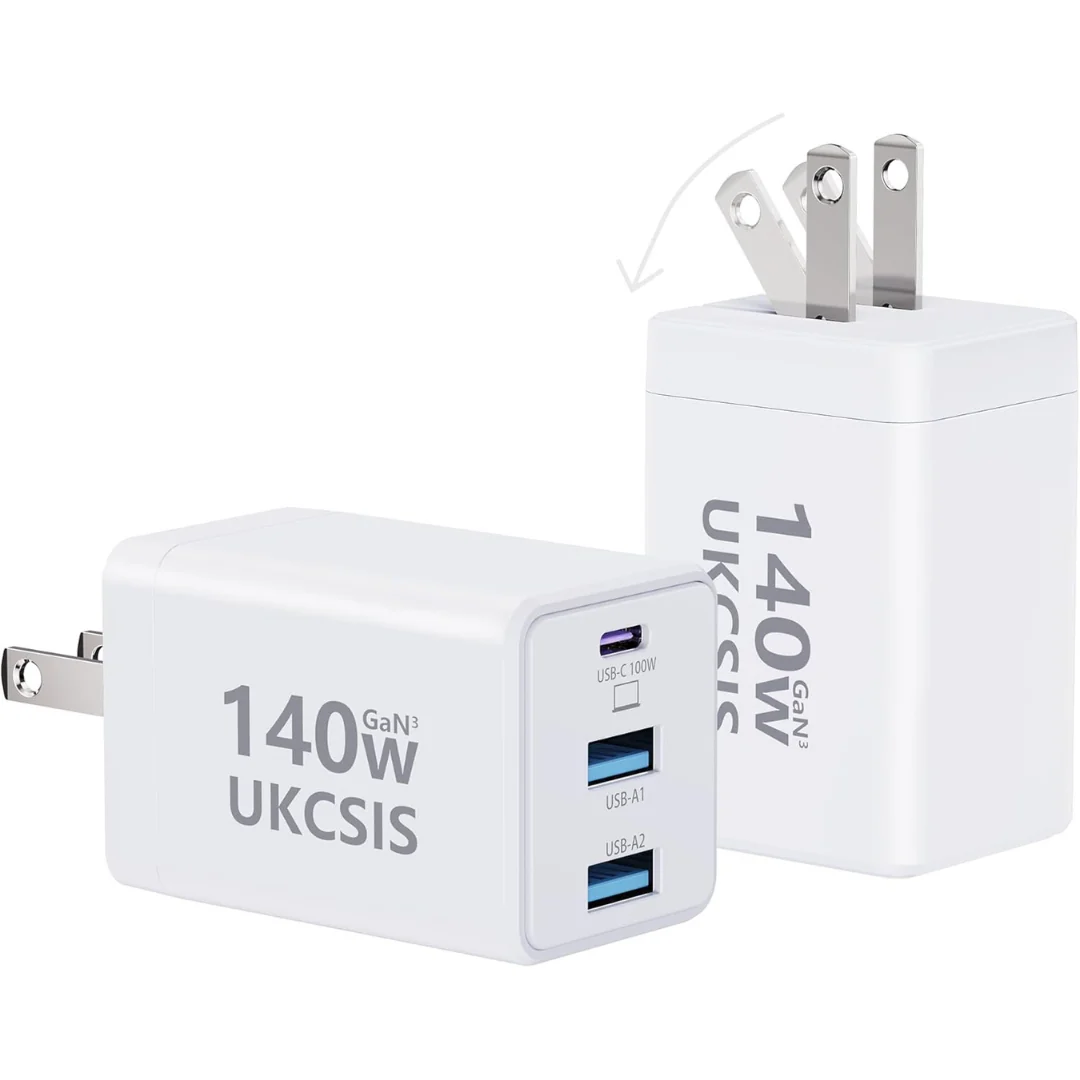 2-Pack 140W 3-Port GaN Foldable USB-C MacBook Charger