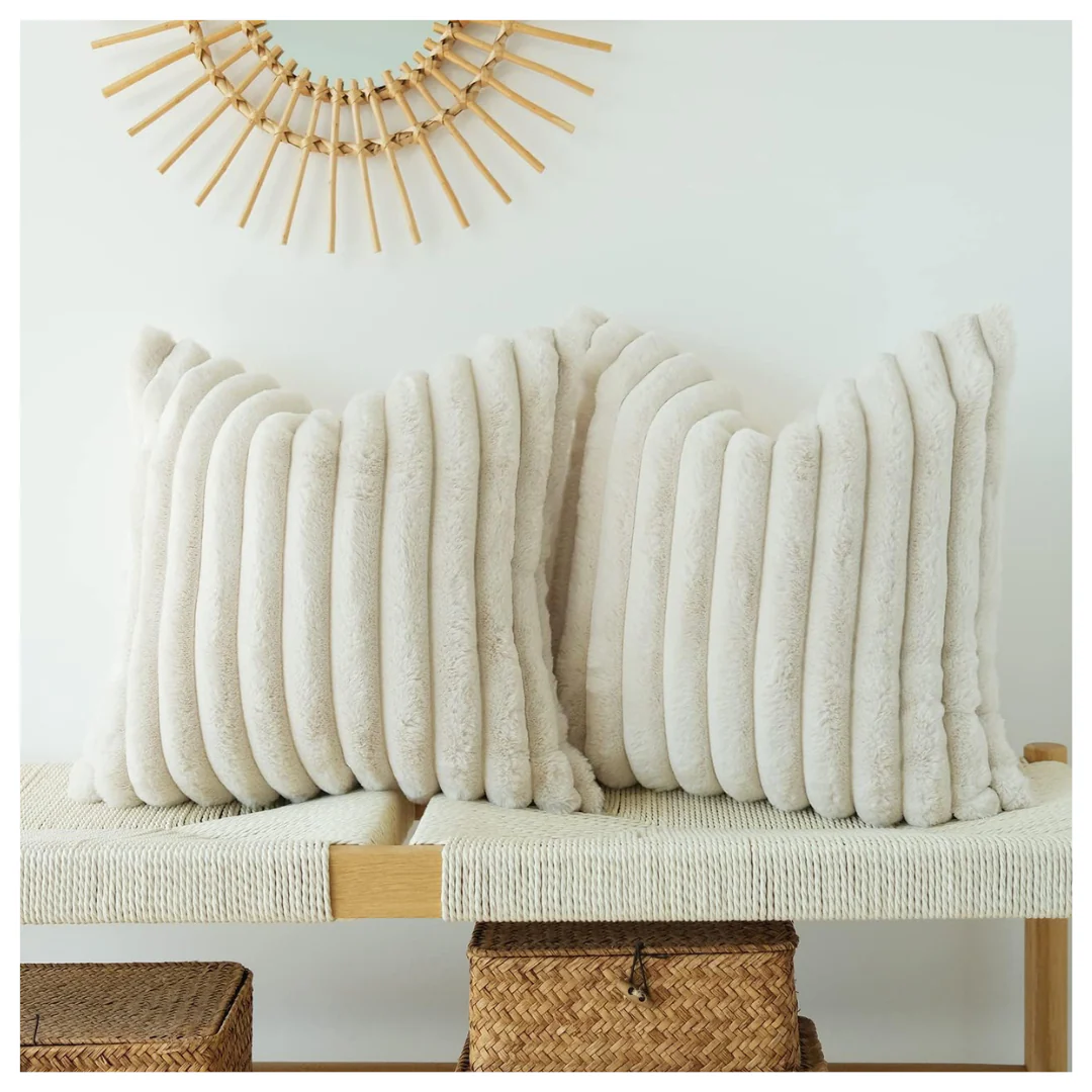 2-Pack 18" x 18" Faux Fur Plush Decorative Throw Pillow Covers
