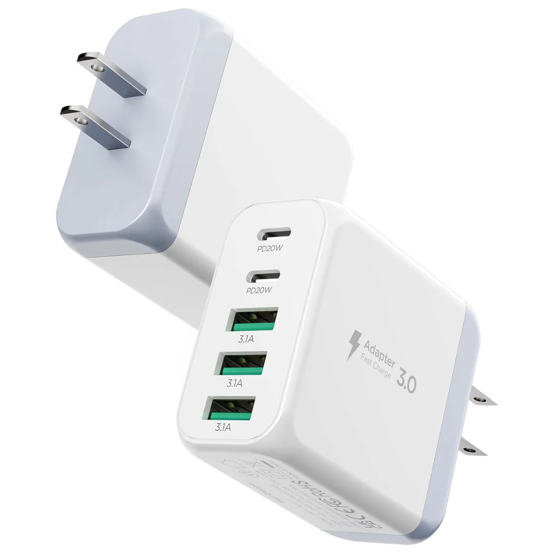 2-Pack 50W 5-Port USB Type-C Charger Block