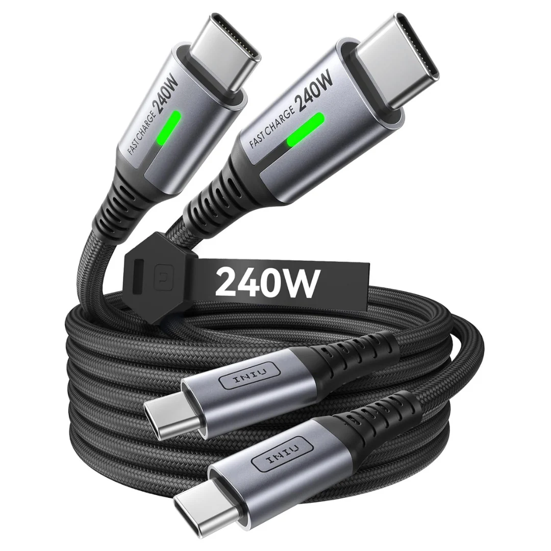 2-Pack 6.6ft INIU 240W USB-C To USB-C Braided Charging Cable