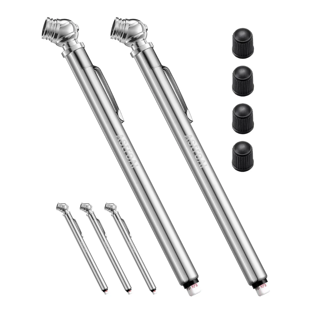 2-Pack AstroAI 75PSI Pencil Tire Pressure Gauge (Stainless Steel)