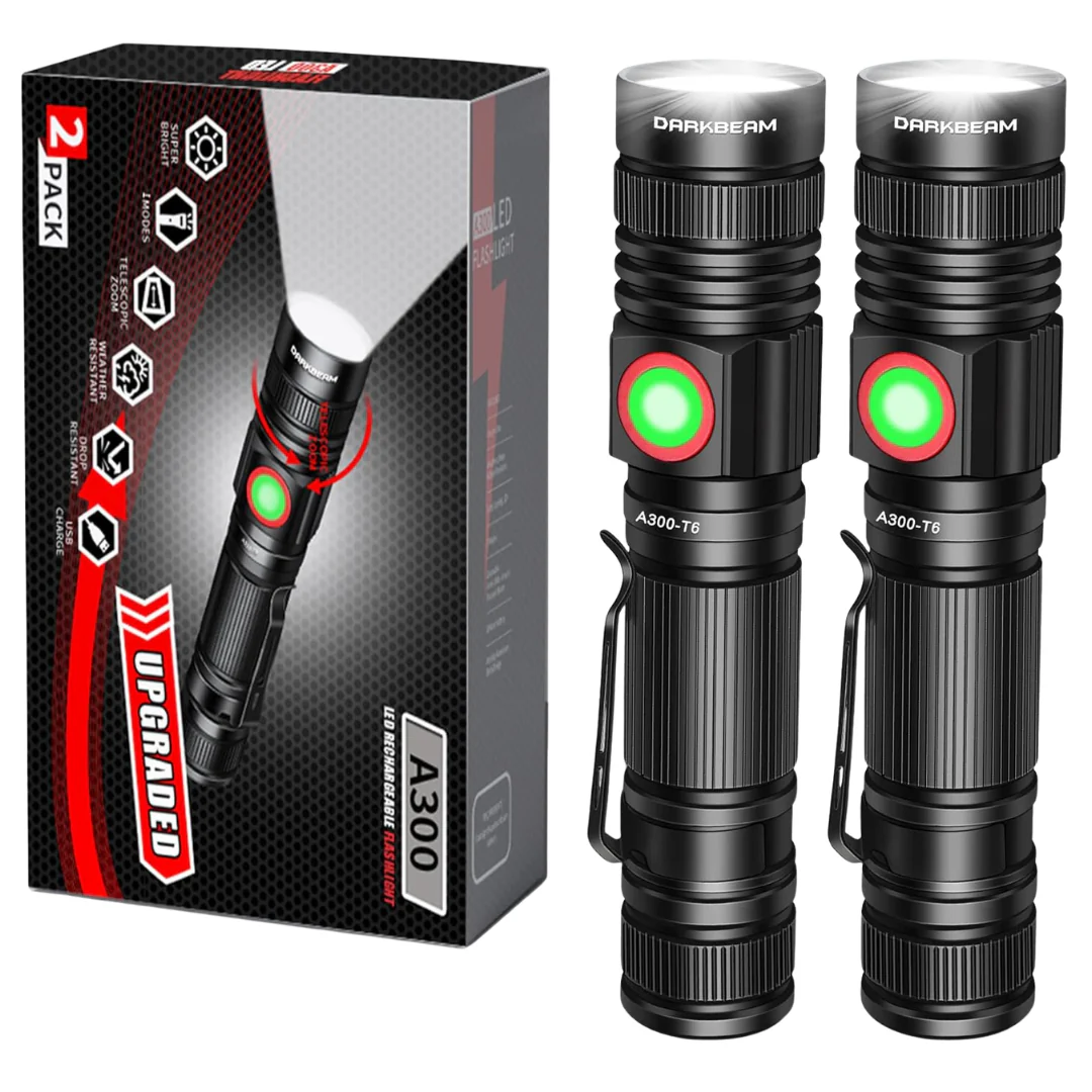 2-Pack Darkbeam USB Rechargeable 2000 Lumens LED Flashlights