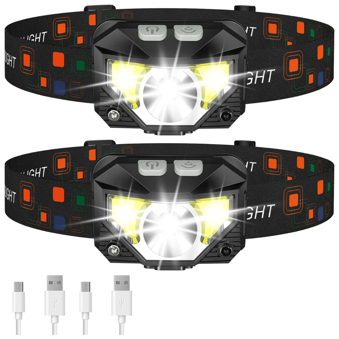 2-Pack LHKNL Waterproof Motion Sensor Head Lamp W/ 8 Modes