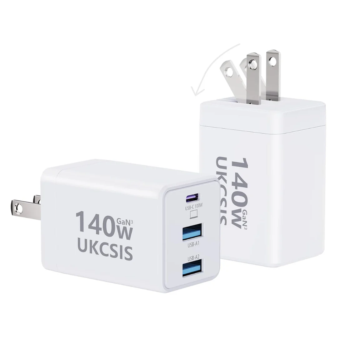 2-Pack MacBook 140W USB C Fast Charger 3 Port Foldable Adapter