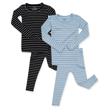 2 Pack of Size 2T Dark Blue, Black Ribbed Pajamas