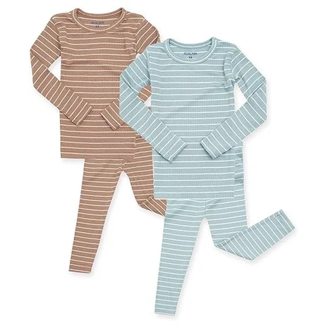 2 Pack of Size 3T Dark Camel, Sky Ribbed Pajamas