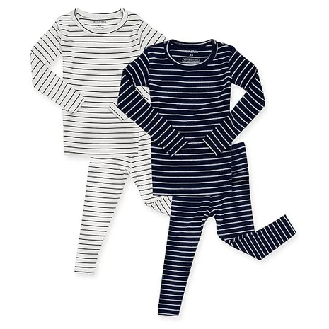 2 Pack of Size 7 Navy, Ivory Ribbed Pajamas