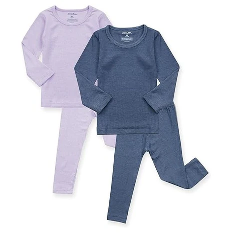 2 Pack of Size 3T Blue, Light Purple Ribbed Pajamas