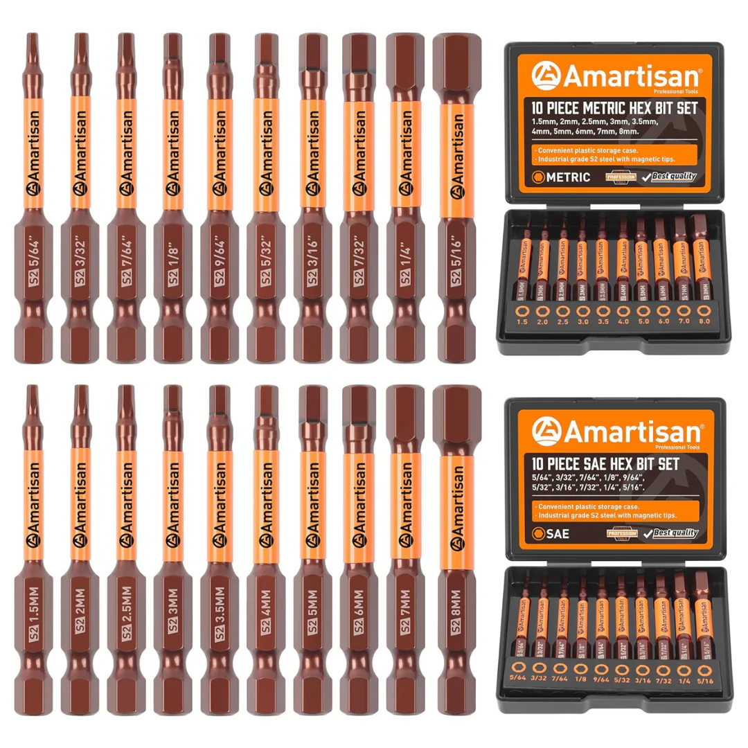 20-Piece Amartisan Metric & SAE Hex Head Allen Wrench Drill Bit Set W/ Box