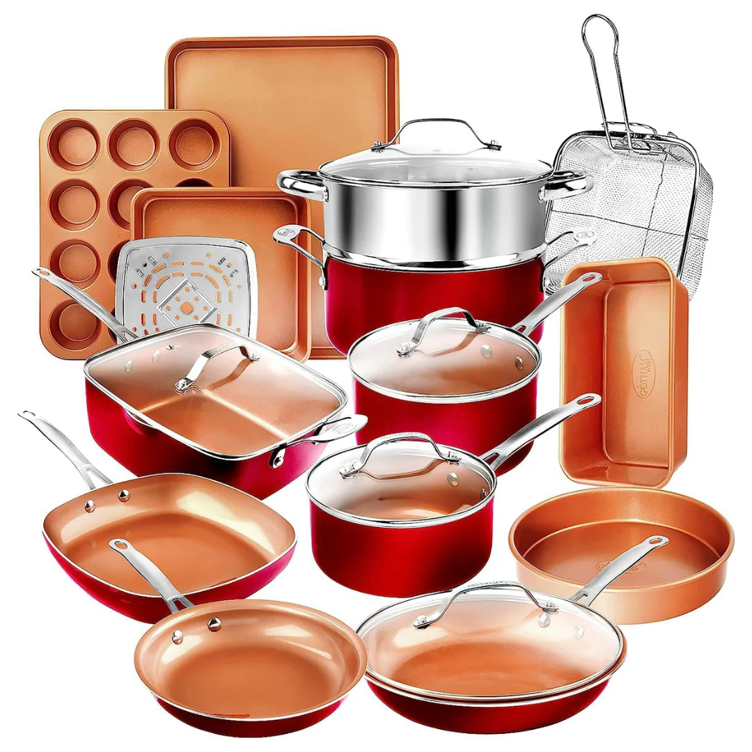 20-Piece Gotham Nonstick Steel Pots and Pans Set with Lids
