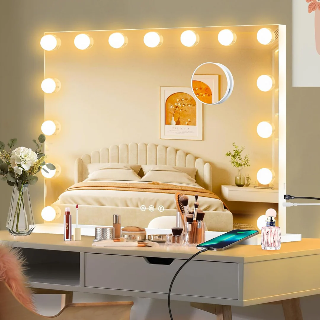 23" x 18" Lighted Hollywood Makeup Mirror With 15 Dimmable LED Bulbs