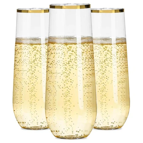 24 Gold Plastic Champagne Flutes