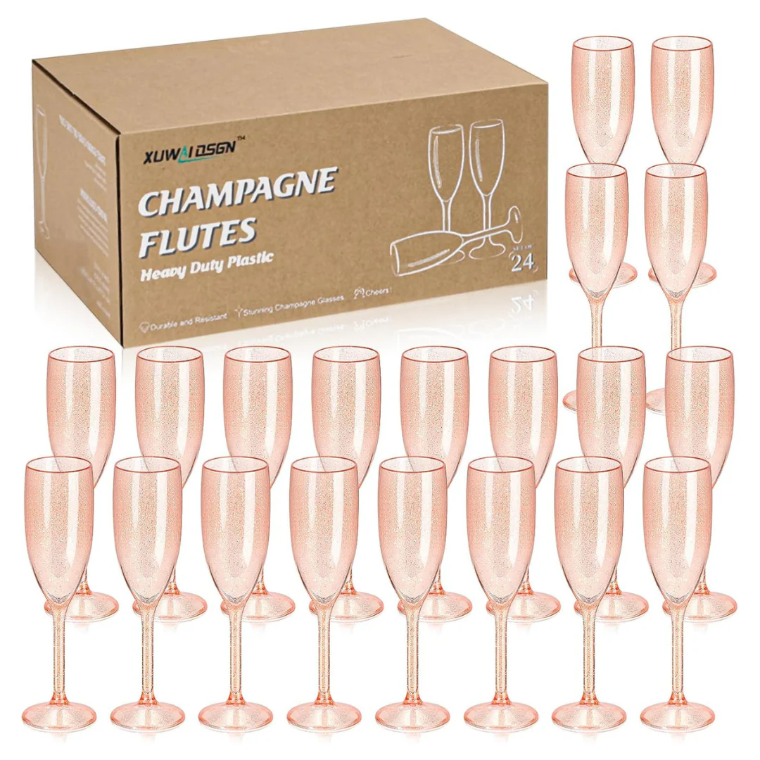 24-Piece 5.4oz Reusable Champagne Flutes Plastic Wine Glasses