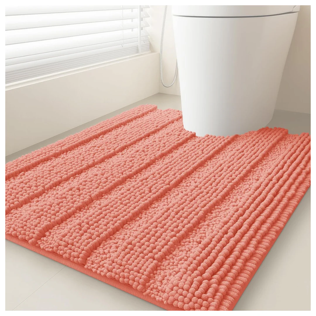 24" x 20" Striped Coral Toilet Bathroom Rug Mat