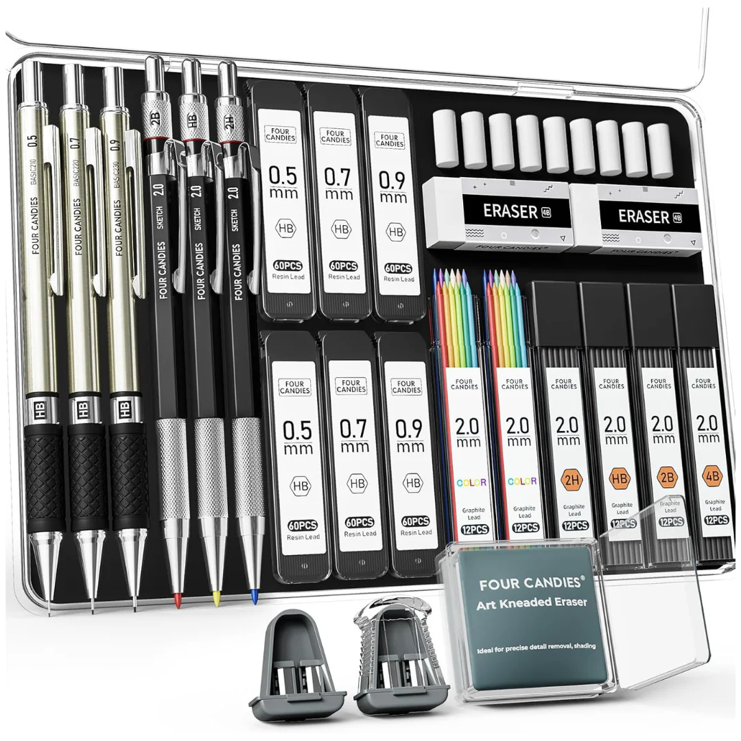 25-Pieces Four Candies Mechanical Pencil Set With Case