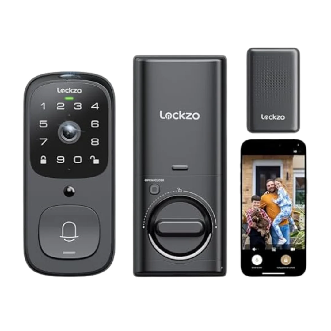 3-in-1 WiFi 2K HD Video Smart Fingerprint Keypad Door Lock + Bell
