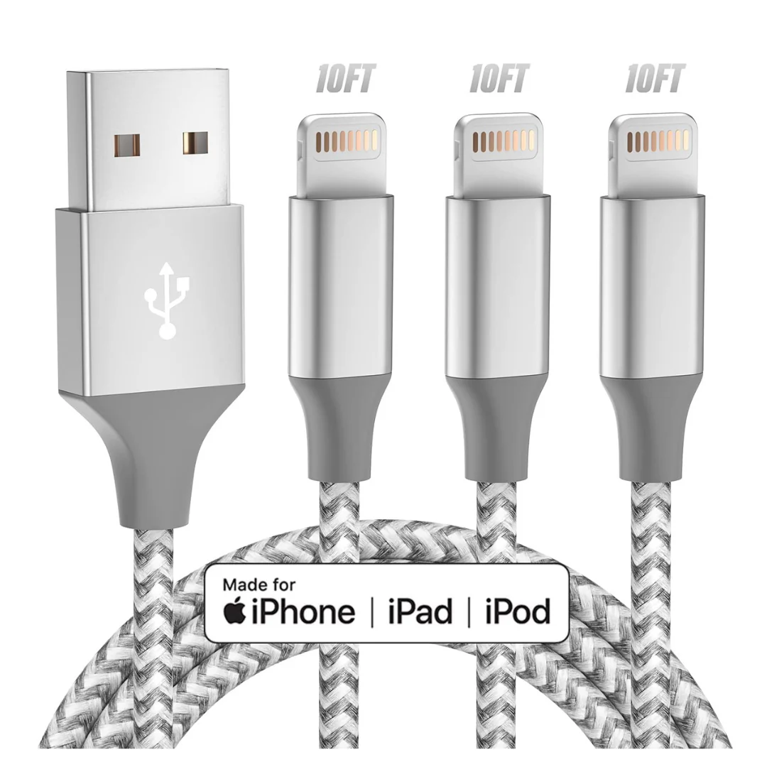 3-Pack 10ft iPhone MFi Certified Lightning Cables