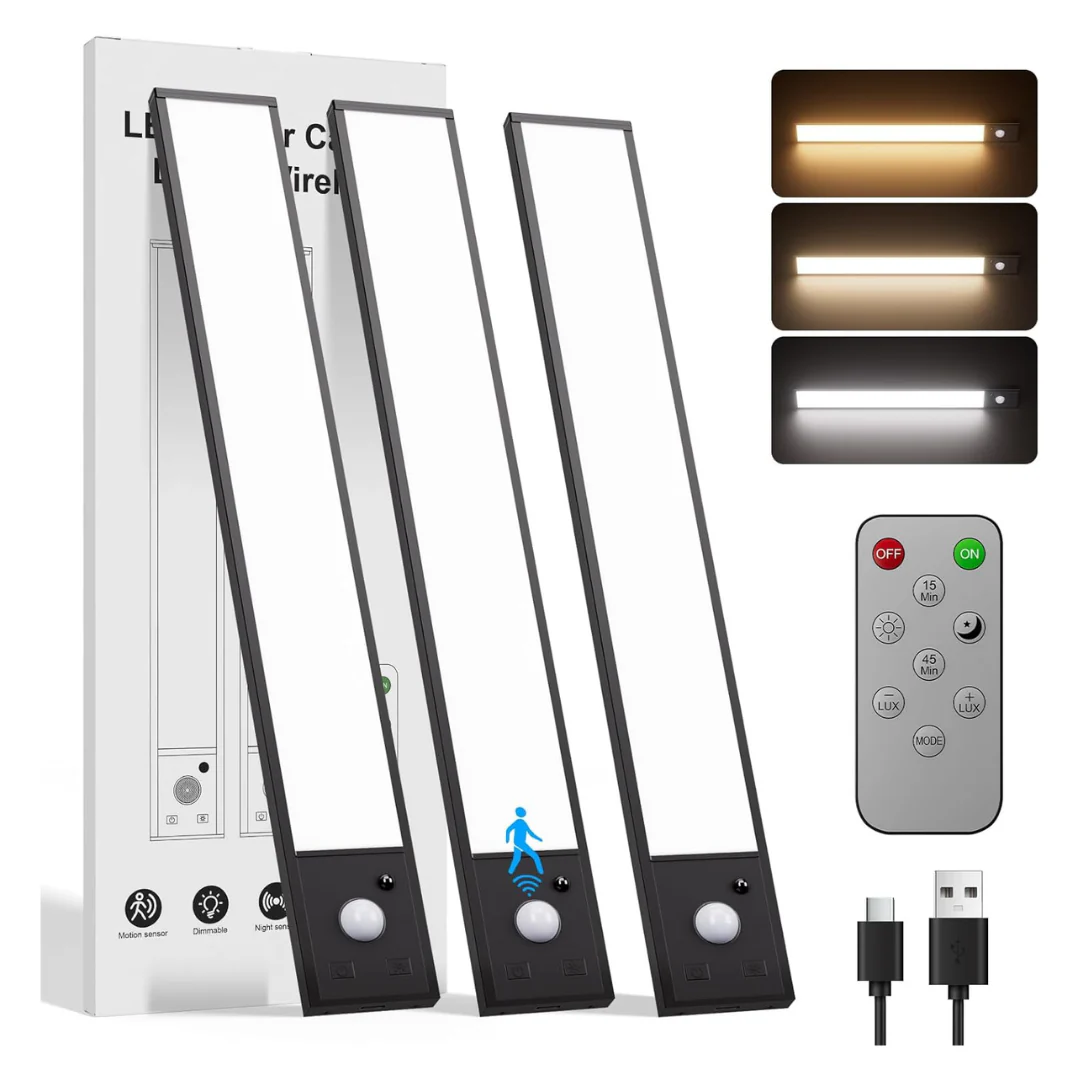 3-Pack 12" 3 Color Rechargeable Motion Sensor Under Cabinet Light (Various)