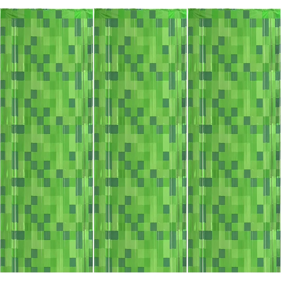 3-Pack Green Foil Fringe Backdrop Curtains (3.3Ft x 6.6Ft)