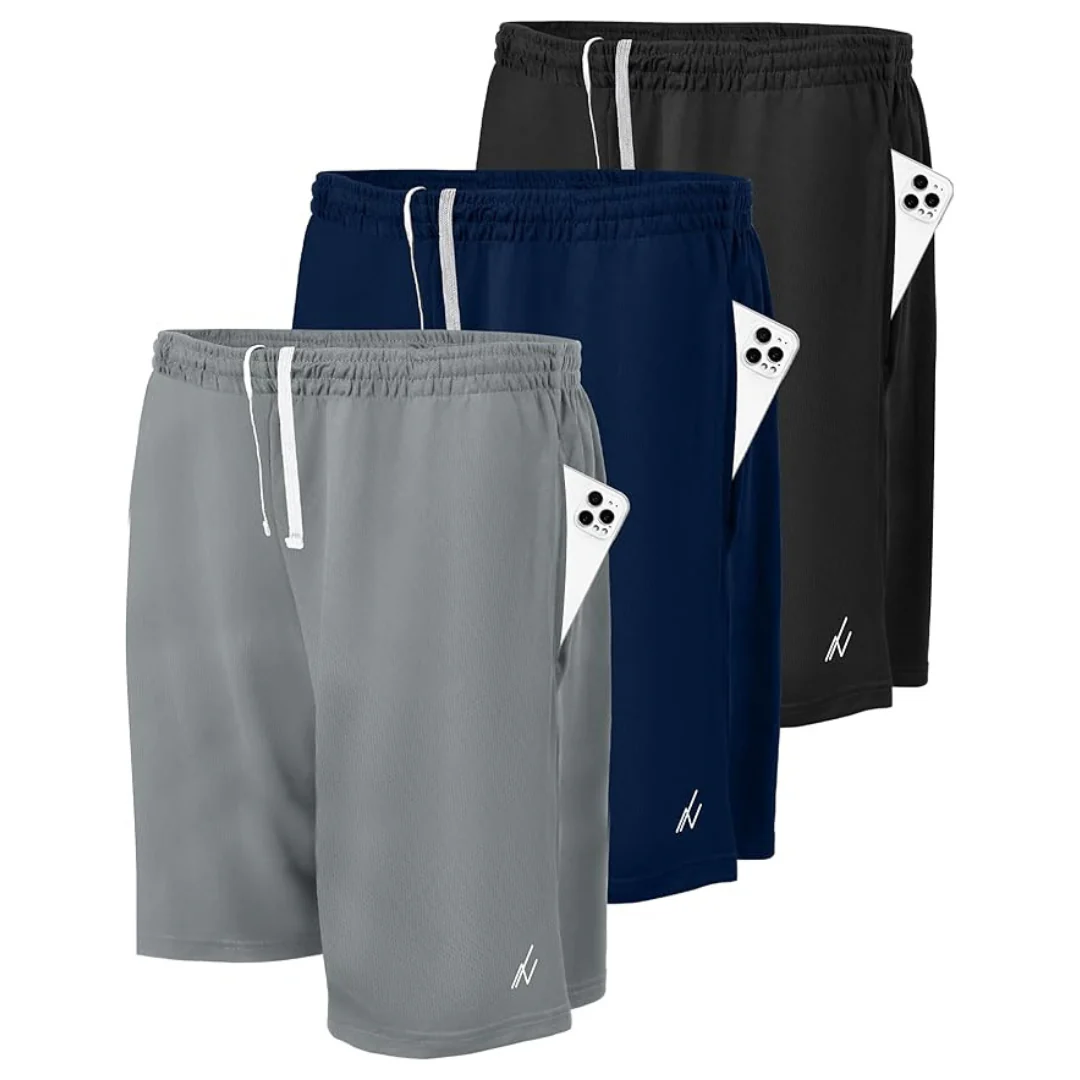 3-Pack NY Threads Men's Athletic Quick Dry Shorts