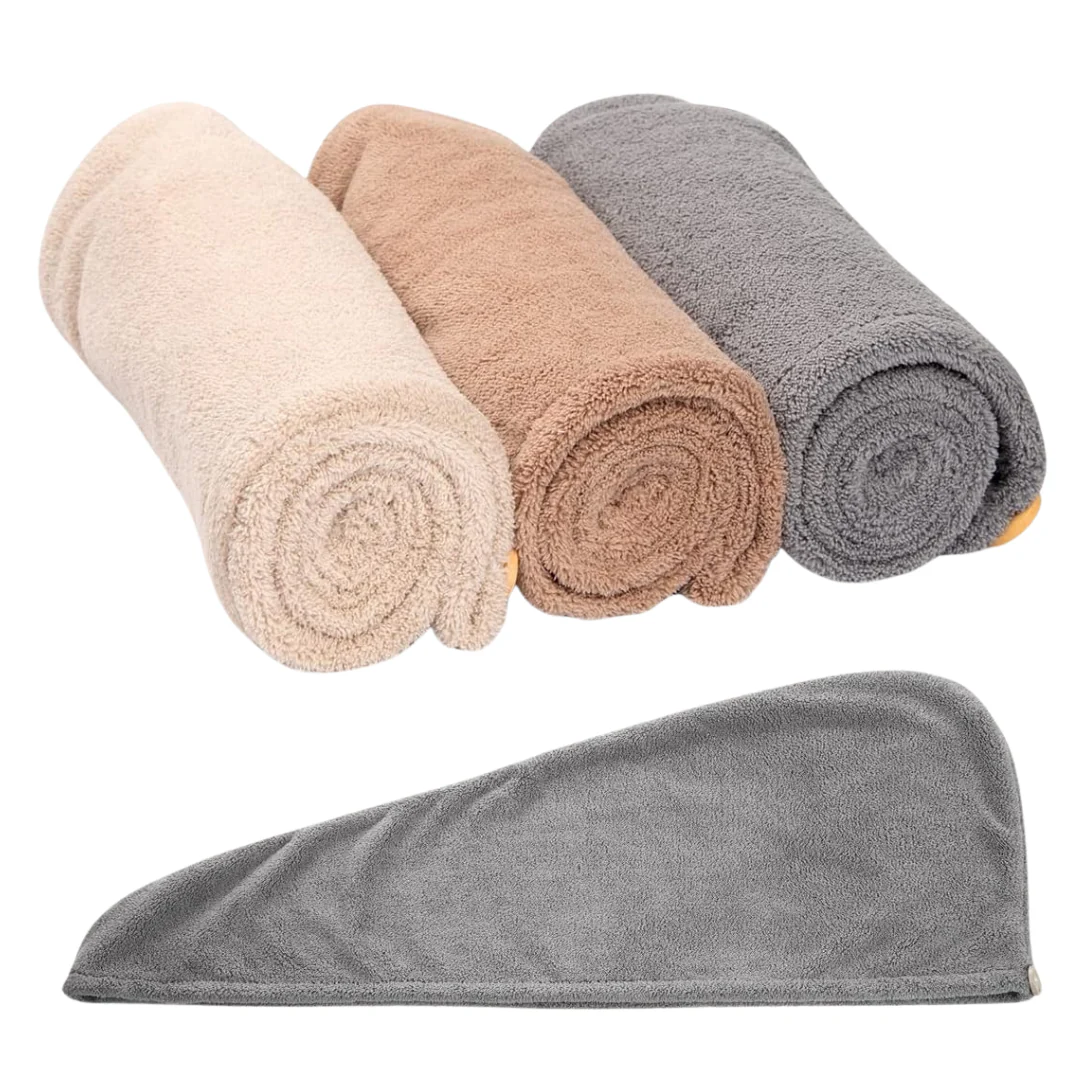 3-Pack Women's Super Absorbent Microfiber Hair Towels W/ Button