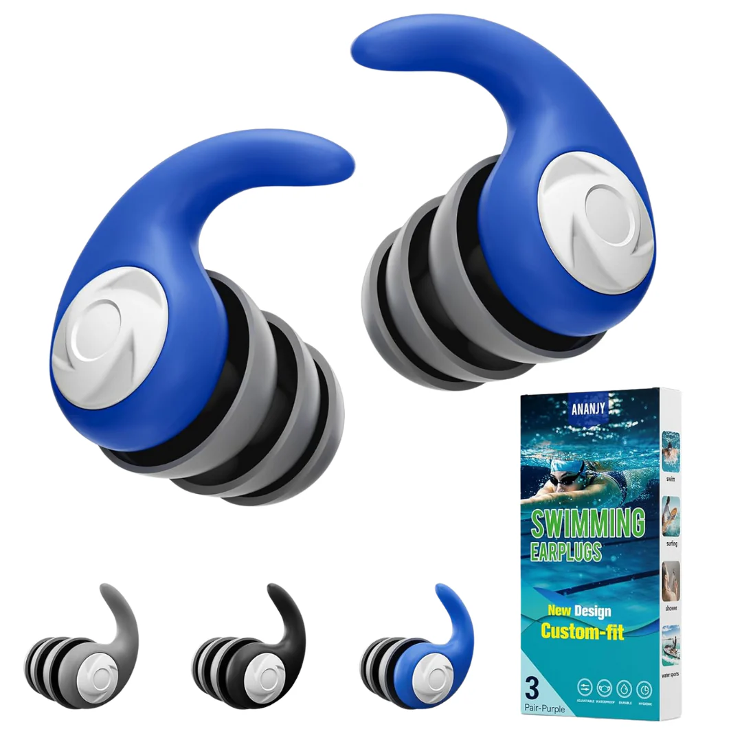 3-Pairs Reusable Soft Silicone Swim Earplugs