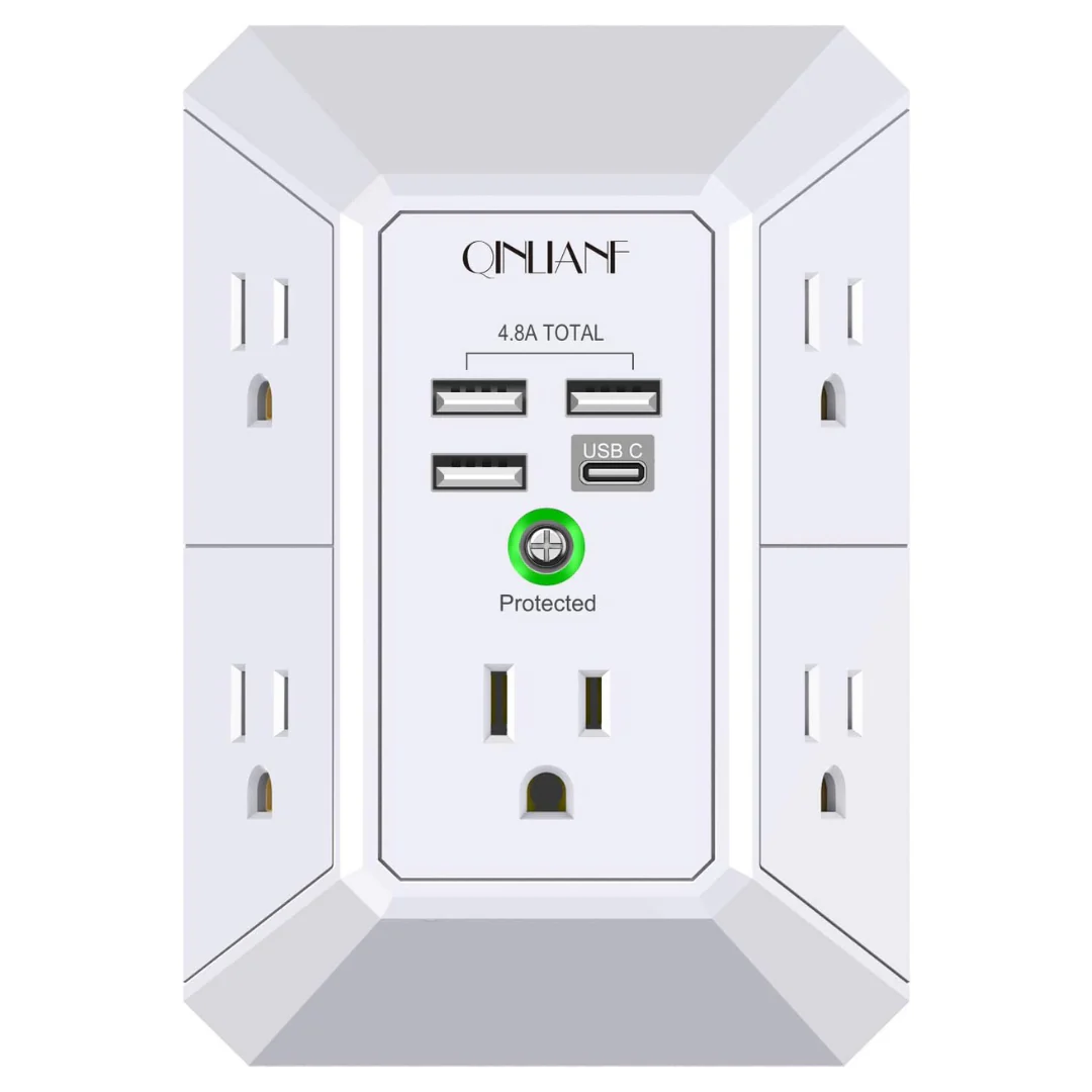 3-Sided 5-Outlet 1680J Surge Protector Power Strip