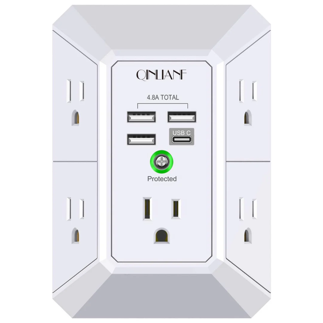 3-Sided 5-Outlet 1680J Surge Protector Power Strip