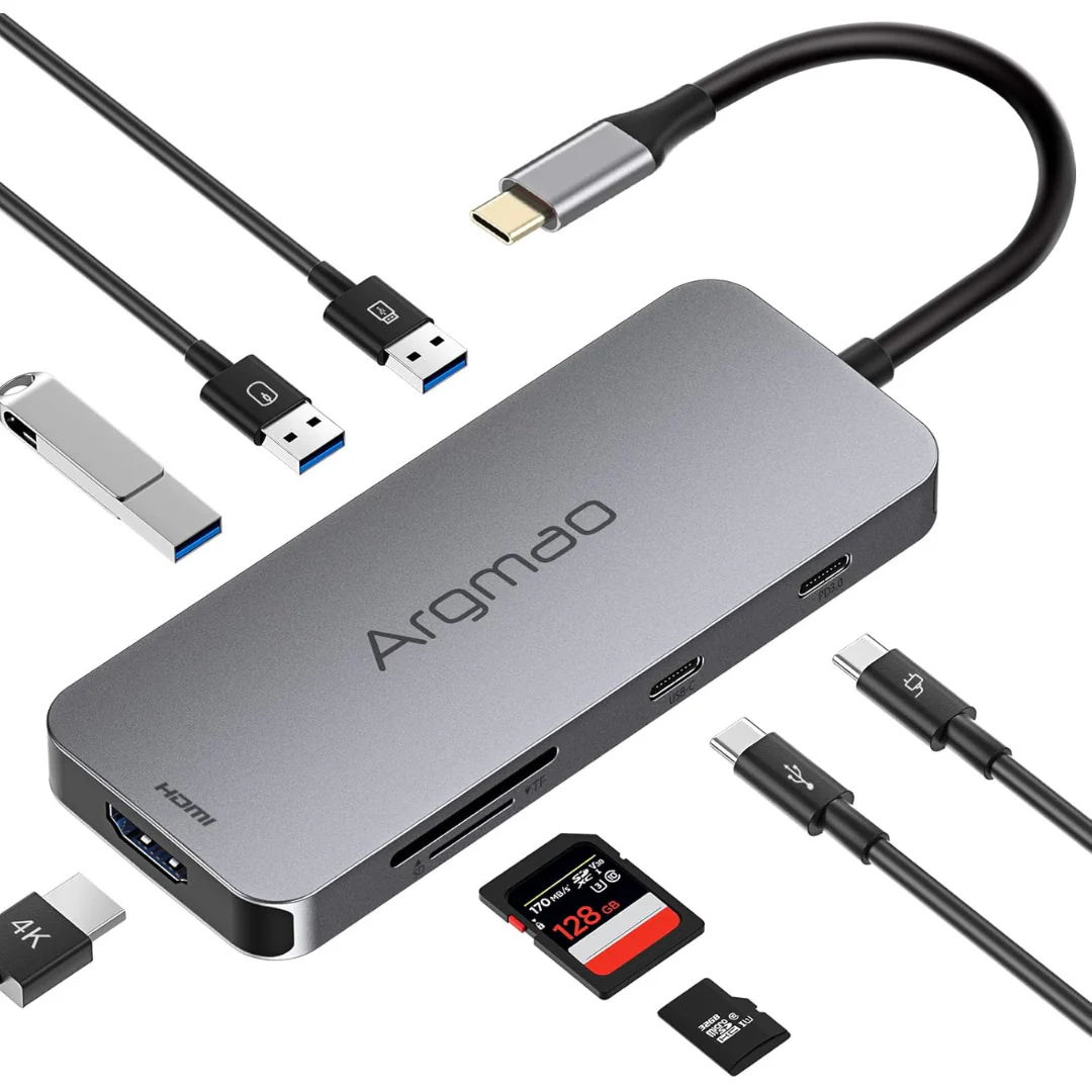 30Hz HDMI 8-in-1 Dongle USB C Hub Card Reader Adapter