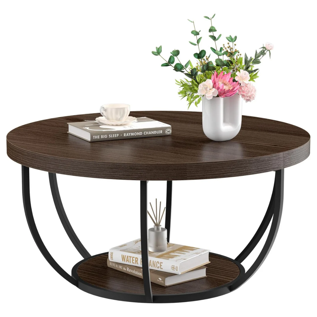 31" Modern Round Coffee Table With Steel Frame (2 Colors)