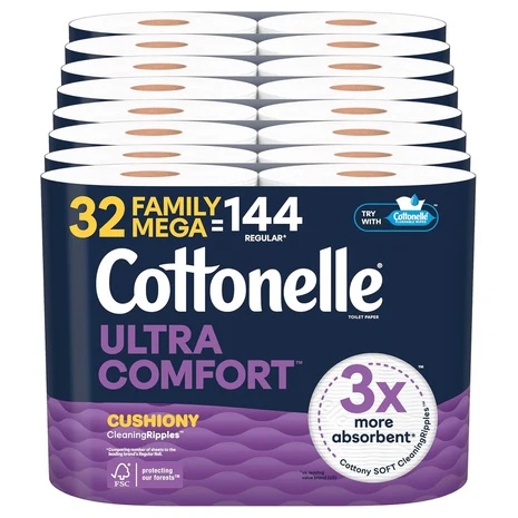 32 Family Mega Rolls (176 Regular Rolls) Cottonelle Ultra Comfort Toilet Paper