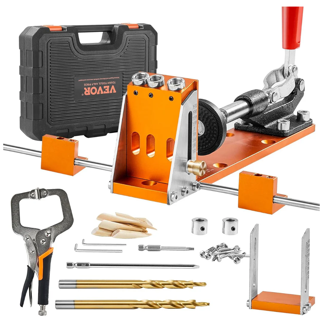 34-Piece Vevor Adjustable Pocket Hole Jig System With C-Clamp